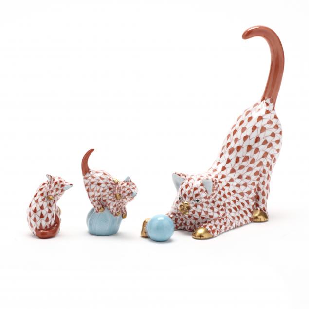 THREE HEREND PORCELAIN RUST FISHNET
