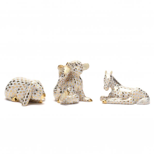 THREE HEREND PORCELAIN SCULPTURES