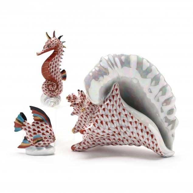 THREE HEREND PORCELAIN SEA LIFE