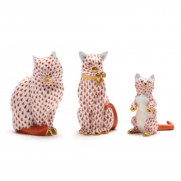 THREE HEREND PORCELAIN SEATED CAT