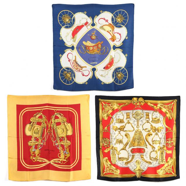 THREE HERMES SILK SCAVES Made in