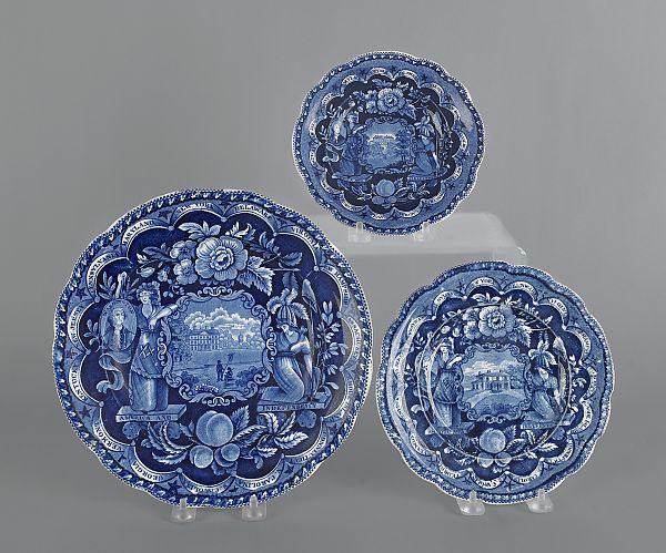 Three Historical blue Staffordshire