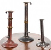 THREE HOGSCRAPER CANDLESTICKS,
