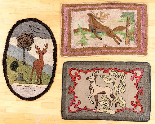 THREE HOOKED RUGS, 19TH C.Three