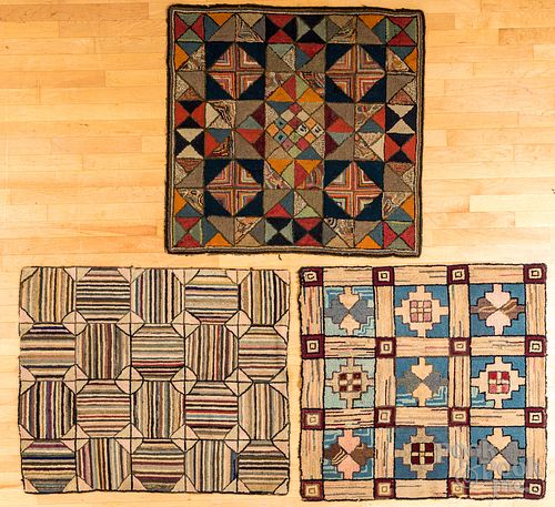 THREE HOOKED RUGS, 19TH C.Three