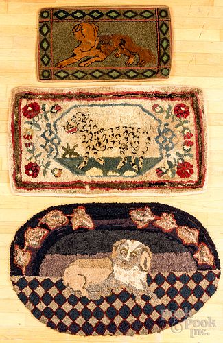 THREE HOOKED RUGS, 19TH C.Three
