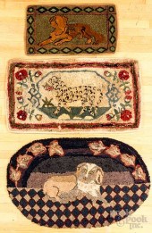 THREE HOOKED RUGS, 19TH C.Thre
