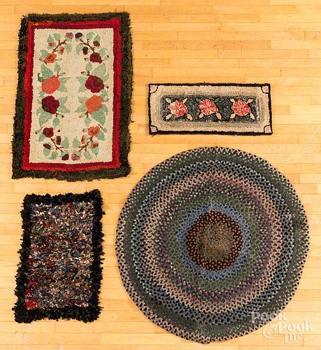 THREE HOOKED RUGS, EARLY