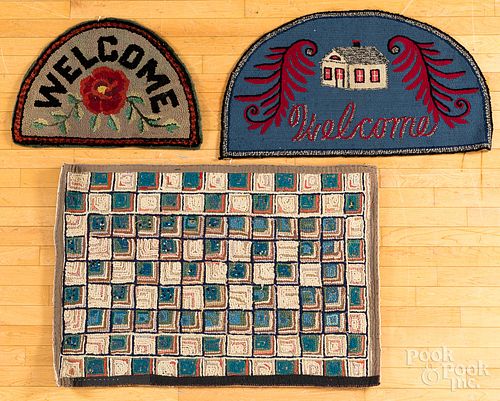THREE HOOKED RUGS, EARLY 20TH