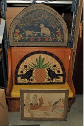 THREE HOOKED RUGS. Including o