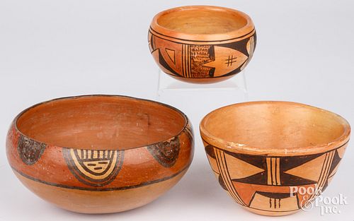 THREE HOPI INDIAN POTTERY