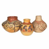 THREE HOPI POTTERY JARS BY THE