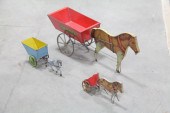 THREE HORSE AND CART TOYS.  Am