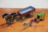 THREE HORSE AND WAGON TOYS.  A