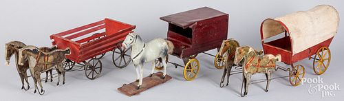 THREE HORSE DRAWN WAGONS, CA.
