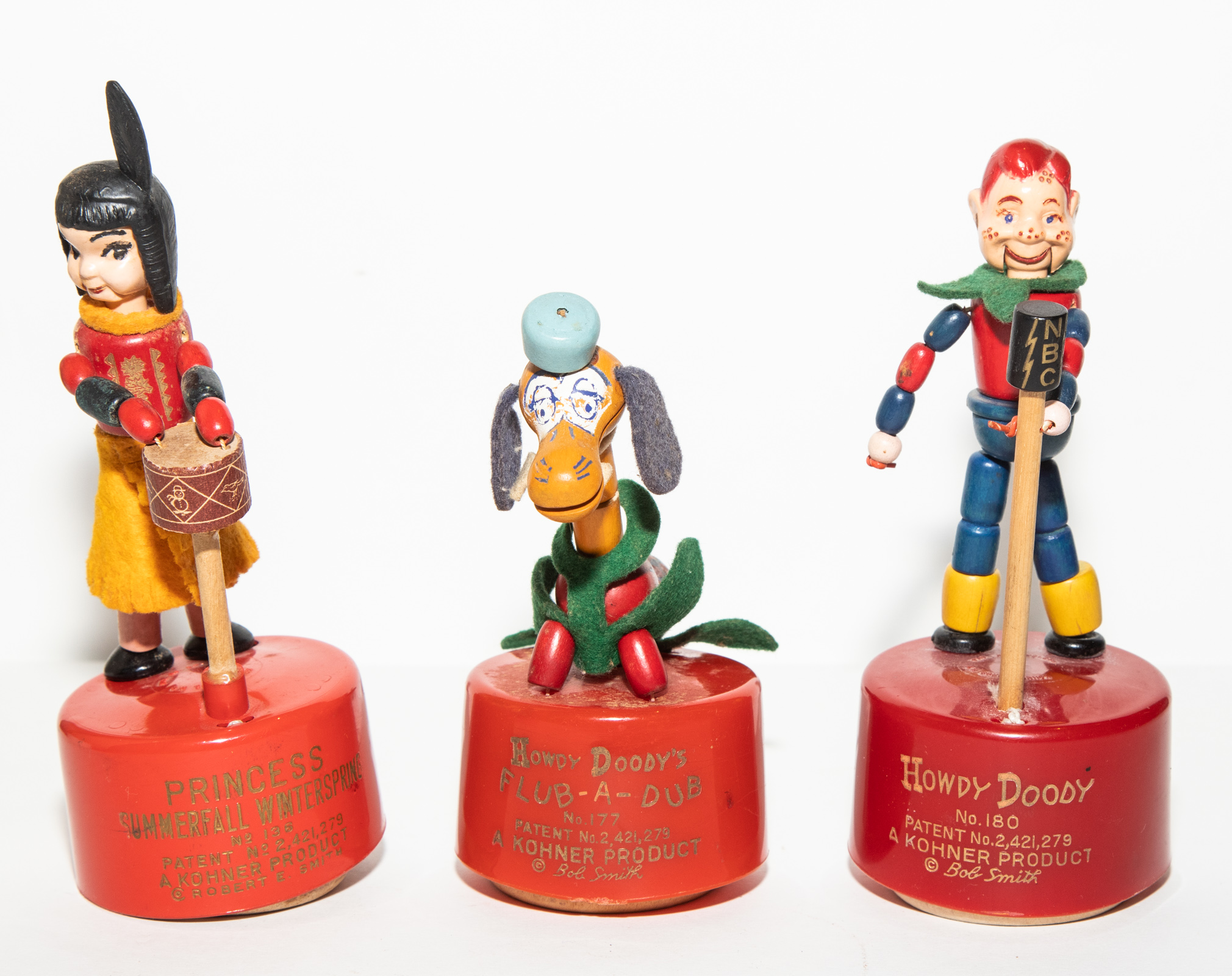 THREE HOWDY DOODY PUSH DOLLS