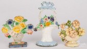 THREE HUBLEY CAST IRON FLORAL