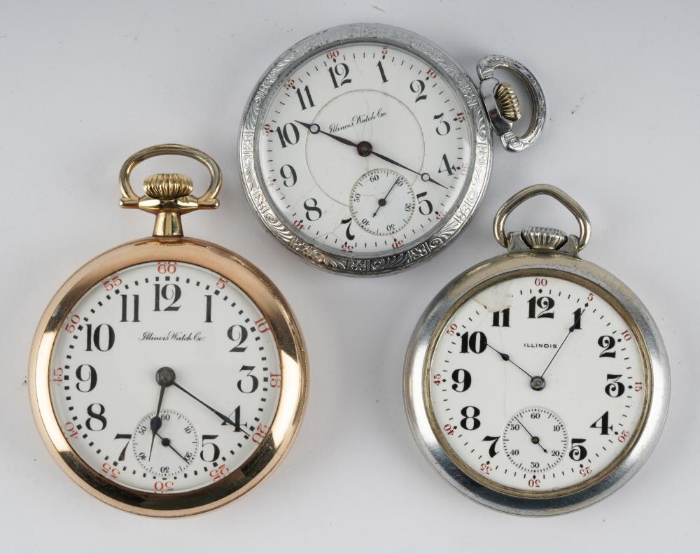 THREE ILLINOIS POCKET WATCHESthe