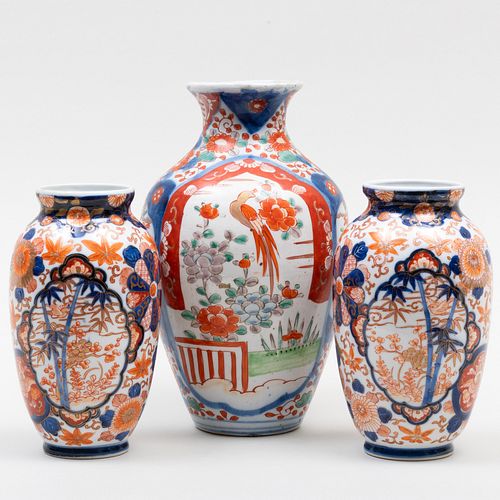 THREE IMARI PORCELAIN