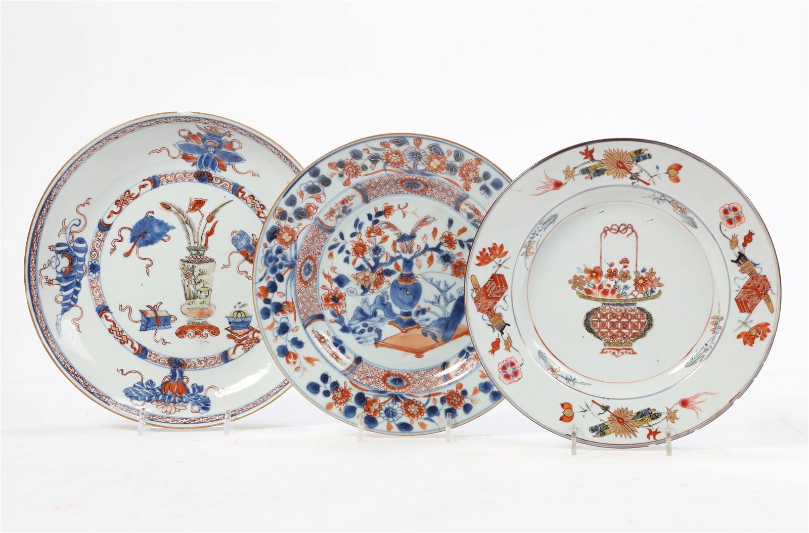 THREE IMARI TYPE PORCELAIN