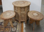 THREE INDIAN BONE INLAID CARVE