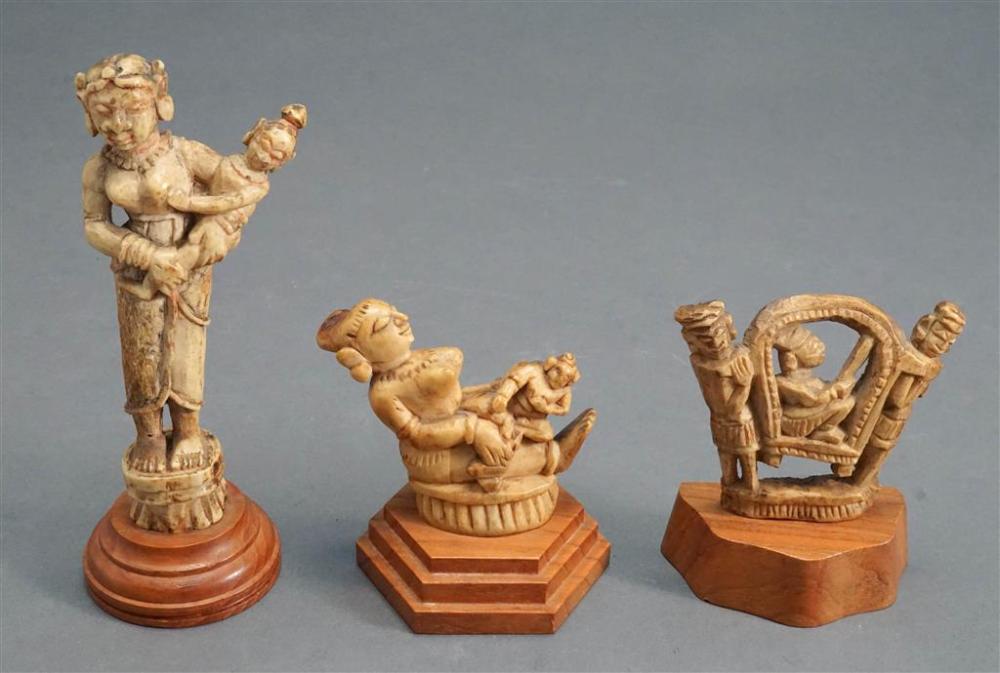 THREE INDIAN CARVED BONE FIGURES OF