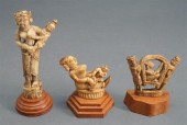 THREE INDIAN CARVED BONE FIGUR