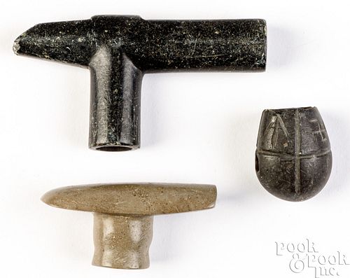 THREE INDIAN STONE PIPE