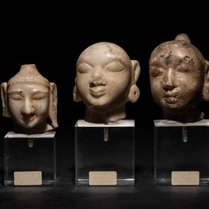 Three Indian White Marble Heads