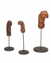 THREE INDONESIAN CARVED WOOD H