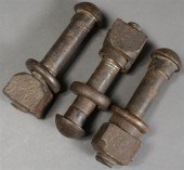 THREE INDUSTRIAL IRON BOLTS AN