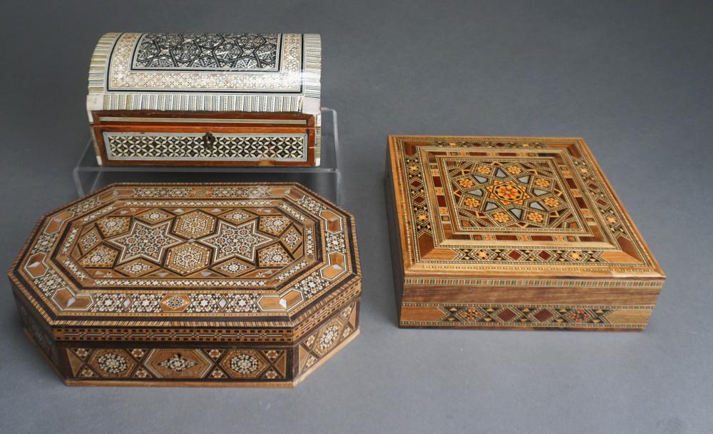 THREE INLAID WOOD BOXESThree Inlaid