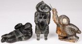 THREE INUIT CARVED STONE FIGUR