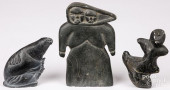 THREE INUIT CARVED STONE FIGUR