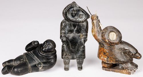 THREE INUIT CARVED STONE