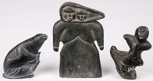 THREE INUIT CARVED STONE