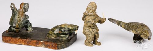 THREE INUIT CARVED STONE
