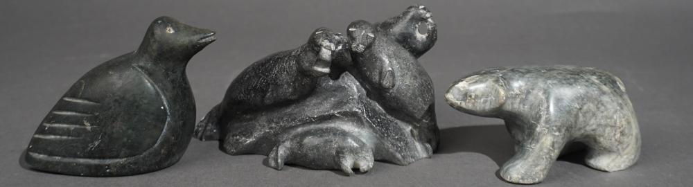 THREE INUIT CARVED STONE