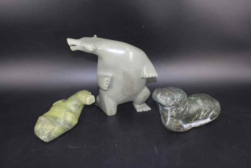 THREE INUIT / ESKIMO GREEN STONE