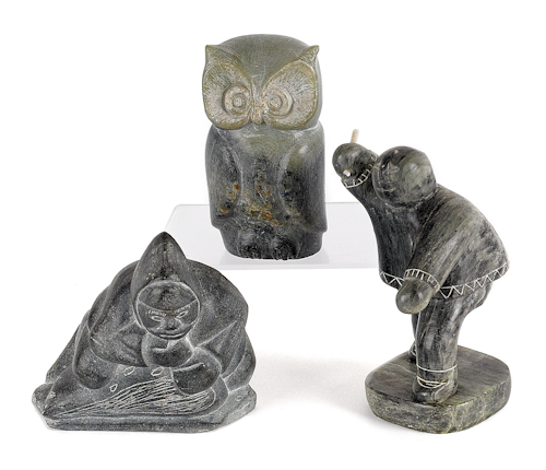 Three Inuit soapstone carvings