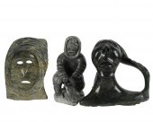 THREE INUIT-STYLE STONE CARVIN