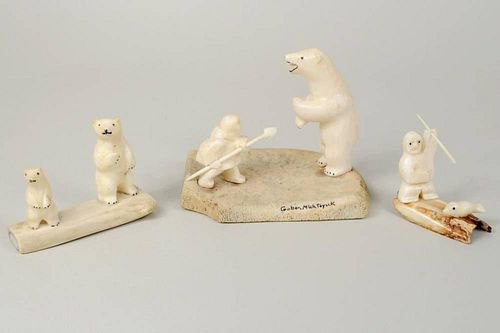 THREE INUIT WALRUS IVORY &