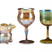Three Iridescent Art Glass Art