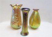 THREE IRIDESCENT ART GLASS VAS