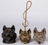THREE IRON AND BRASS FOX HEAD