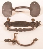 THREE IRON DOOR THUMB LATCHES