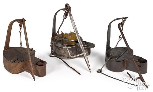 THREE IRON FAT LAMPSThree iron