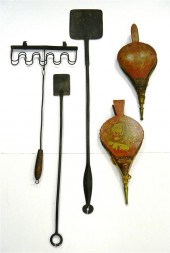 Three iron fireplace tools: a