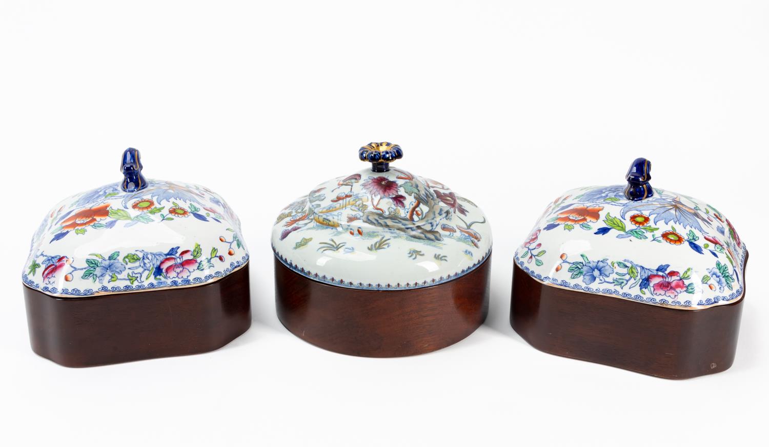 THREE IRONSTONE LIDDED VEGETABLE