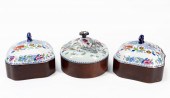 THREE IRONSTONE LIDDED VEGETAB